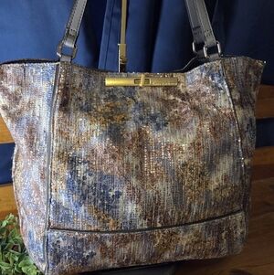 Enzo Angiolini Metallic Sequin Tote Bag Gold Bronze Shimmer Shoulder Handbag